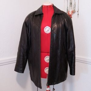 Vintage Studio Siena Black Leather Bomber Jacket